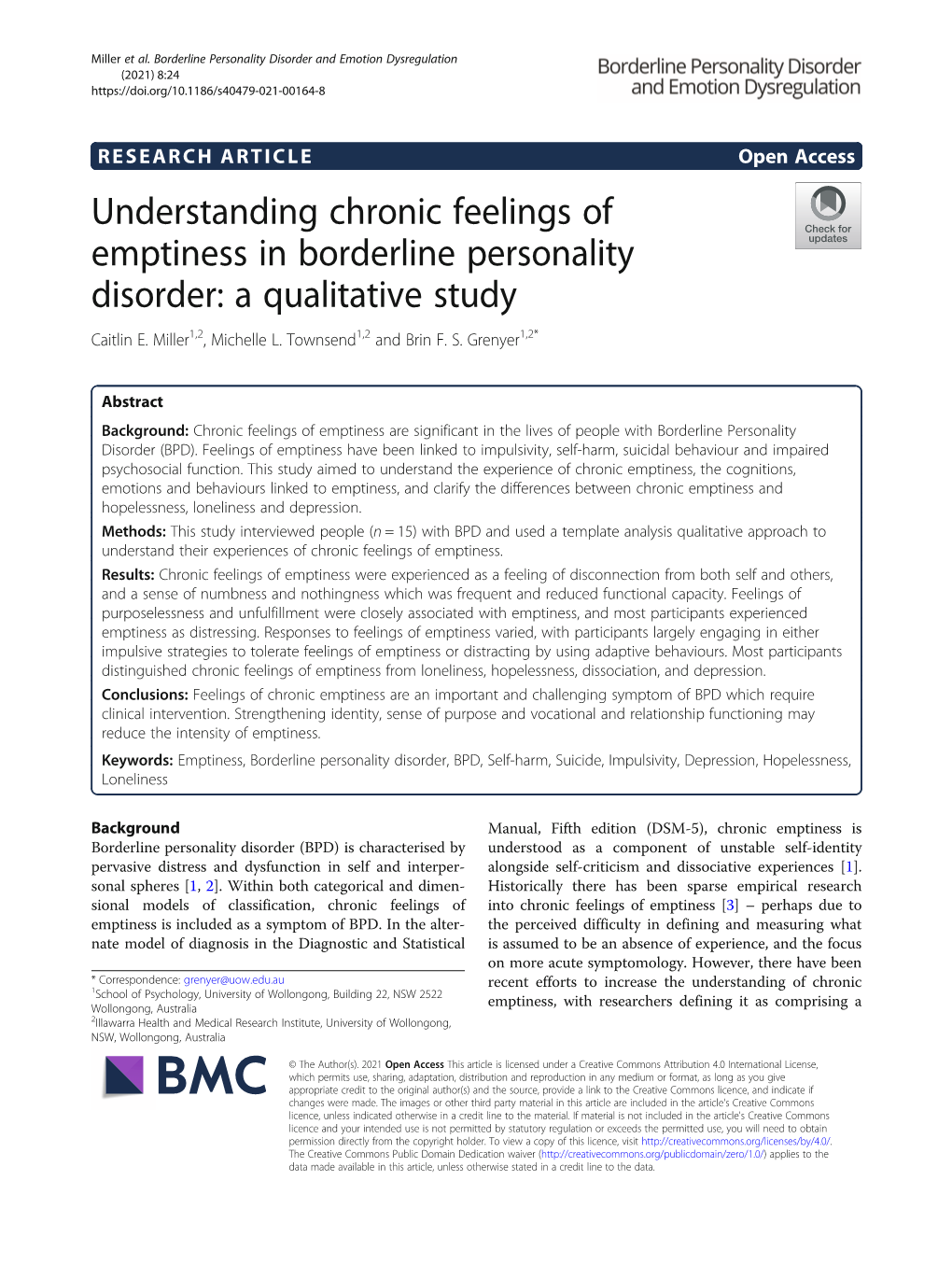 Understanding Chronic Feelings of Emptiness in Borderline Personality Disorder: a Qualitative Study Caitlin E