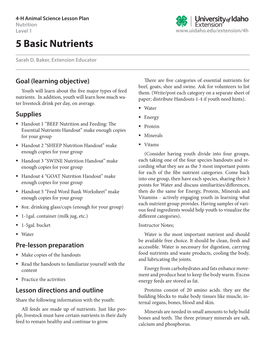 5 Basic Nutrients (Level 1)