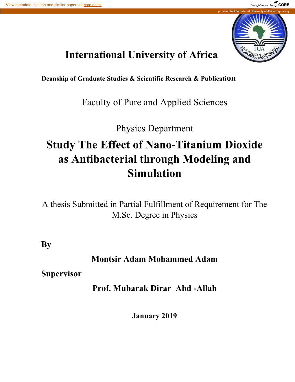 Study the Effect of Nano-Titanium Dioxide As Antibacterial Through Modeling and Simulation