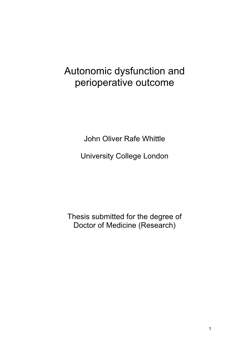 Autonomic Dysfunction and Perioperative Outcome