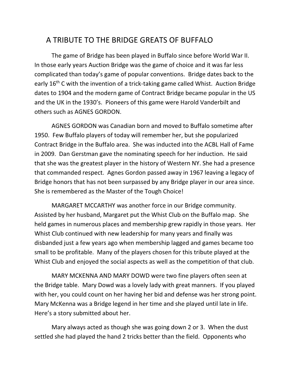 A Tribute to the Bridge Greats of Buffalo