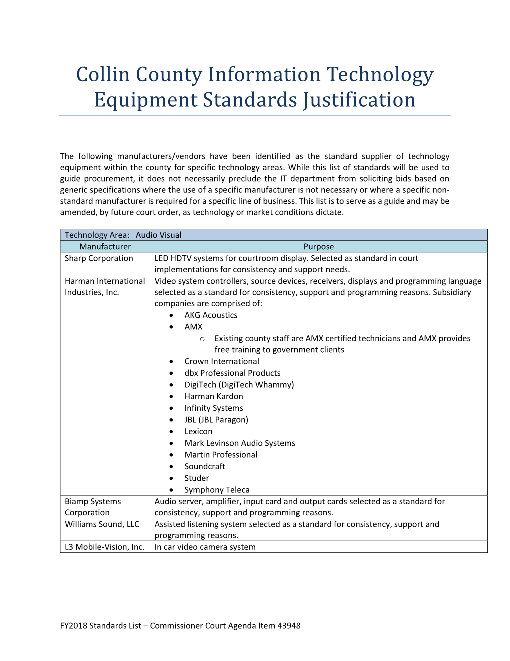 Collin County Information Technology Equipment Standards Justification