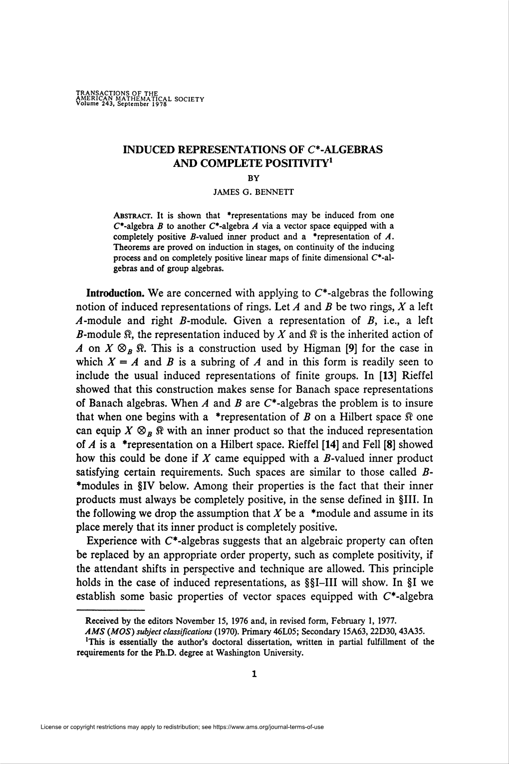 Induced Representations of C*-Algebras and Complete Posittvity1 by James G