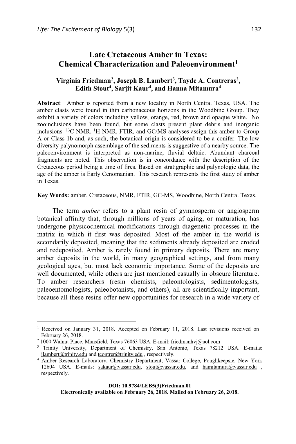 Late Cretaceous Amber in Texas: Chemical Characterization and Paleoenvironment1