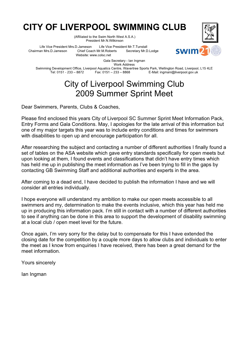 City of Liverpool Swimming Club