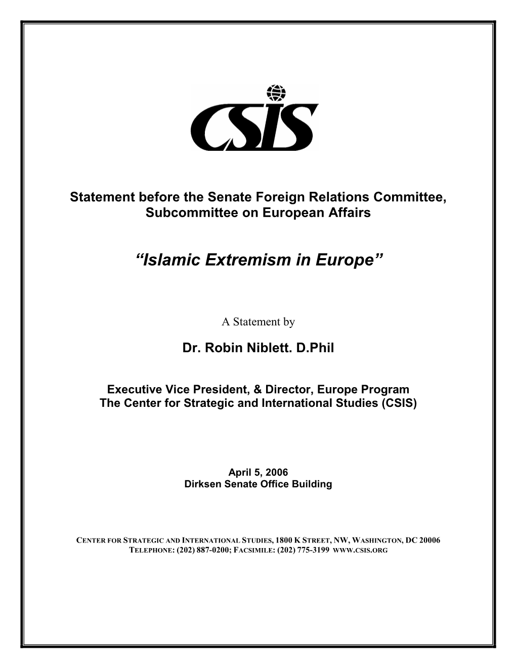 “Islamic Extremism in Europe”