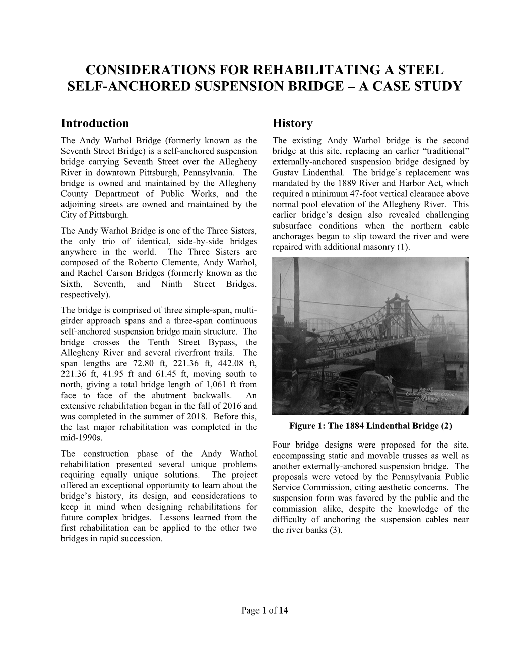 Considerations for Rehabilitating a Steel Self-Anchored Suspension Bridge – a Case Study