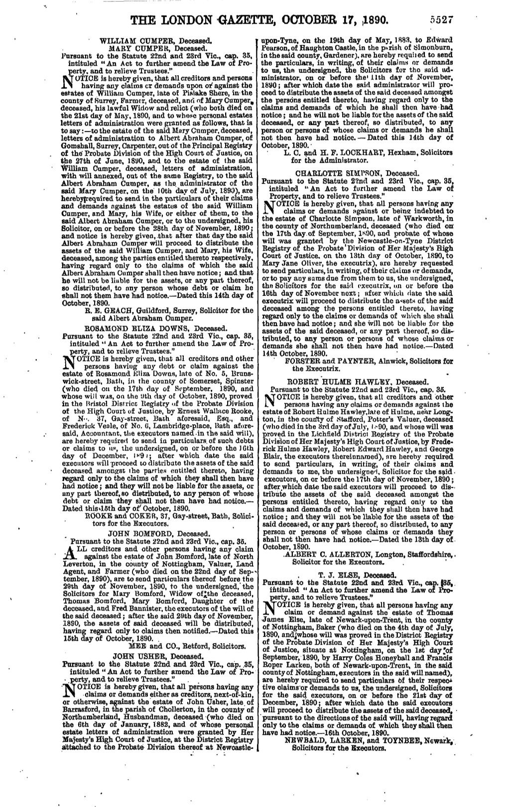 The London Gazette, October 17, ,1890