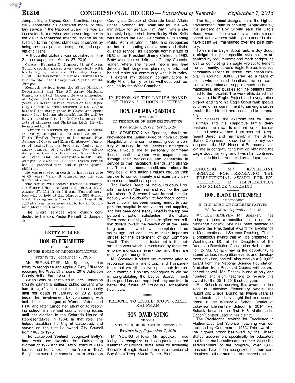 CONGRESSIONAL RECORD— Extensions of Remarks E1216 HON