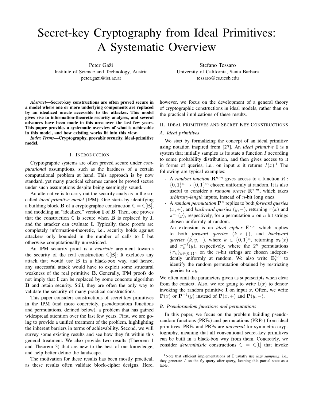 Secret-Key Cryptography from Ideal Primitives: a Systematic Overview