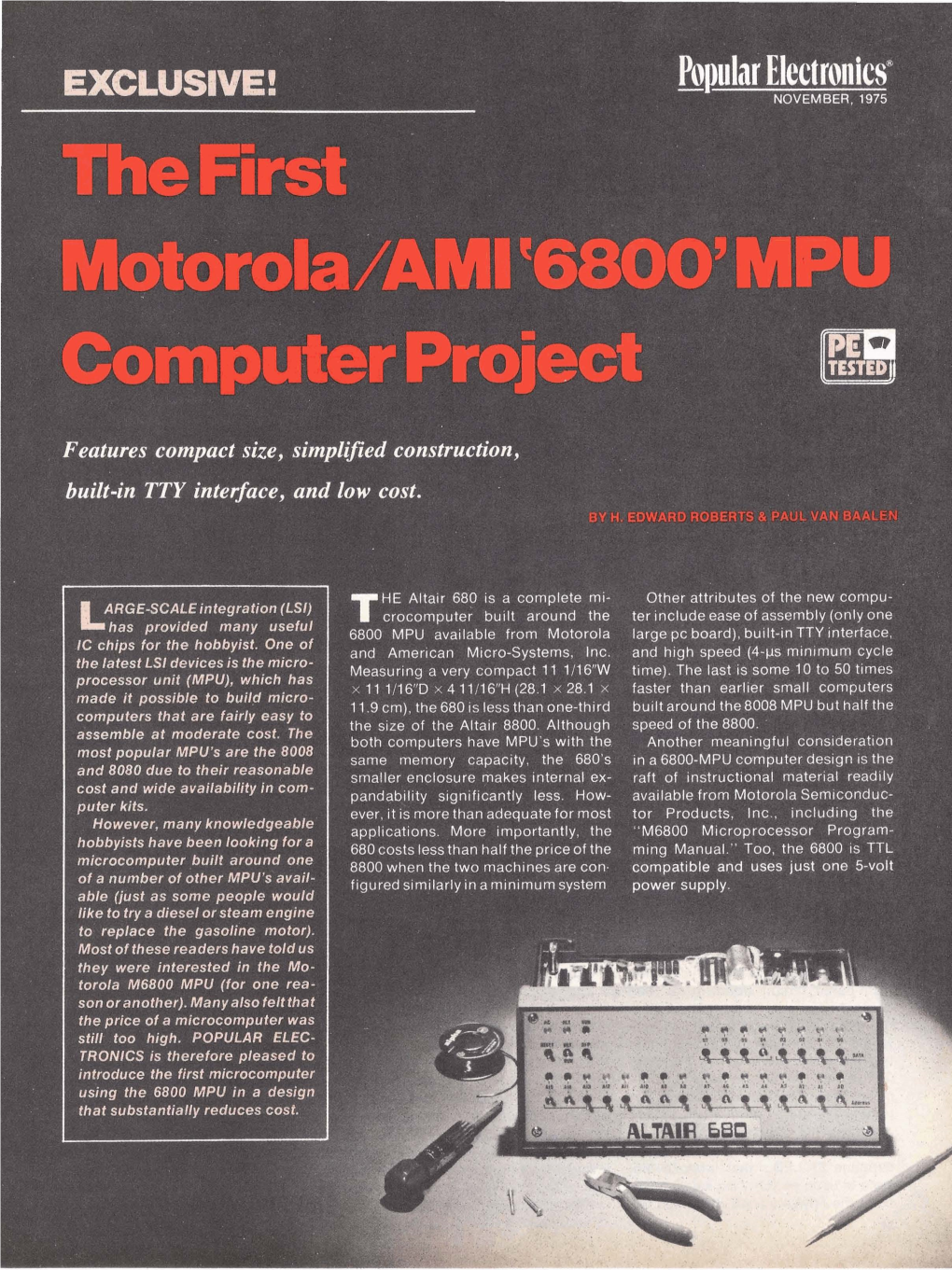 The First Motorola/AMI "6800" MPU Computer Project, Popular