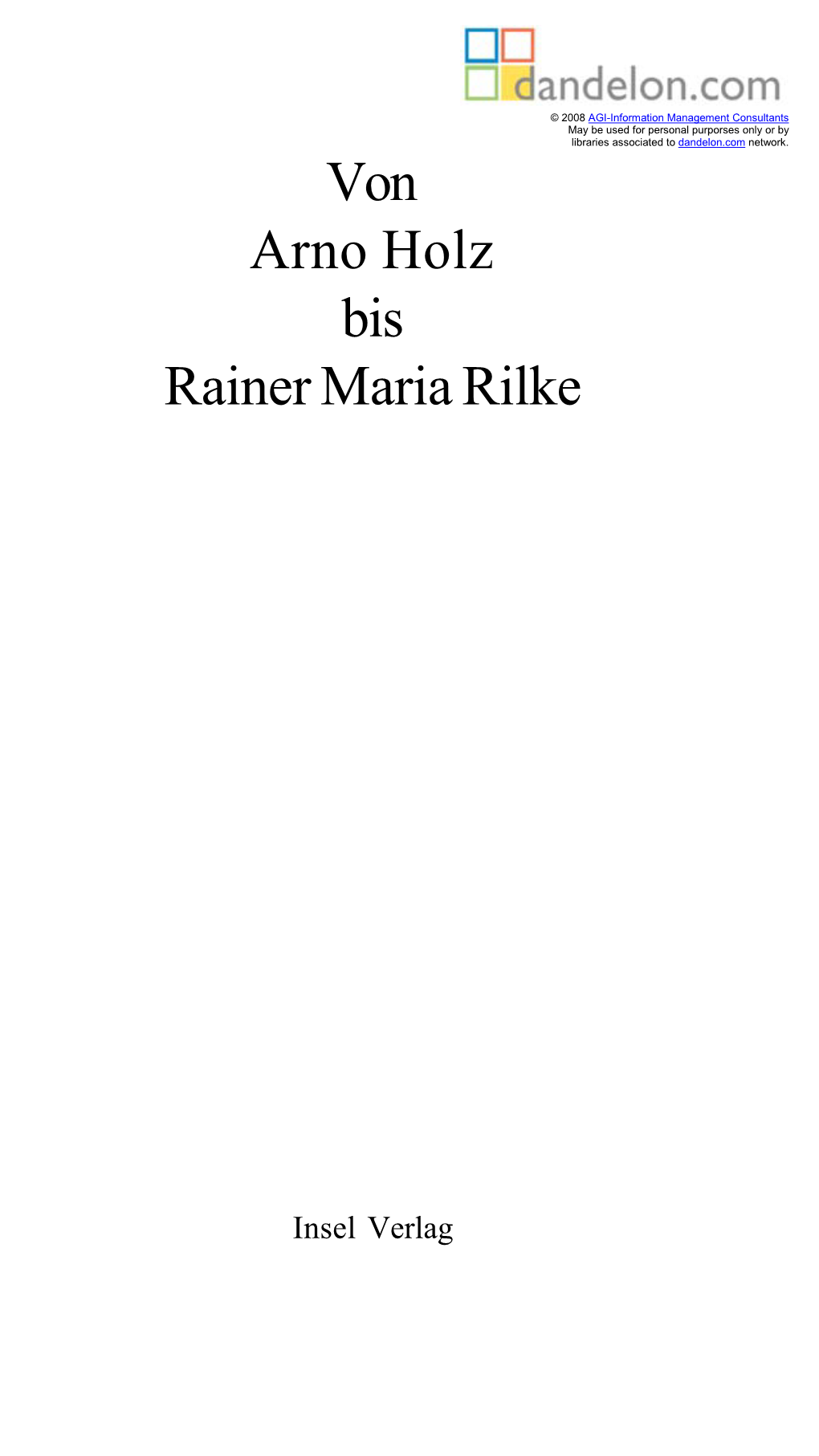 Von Arno Holz Bis Rainer Maria Rilke