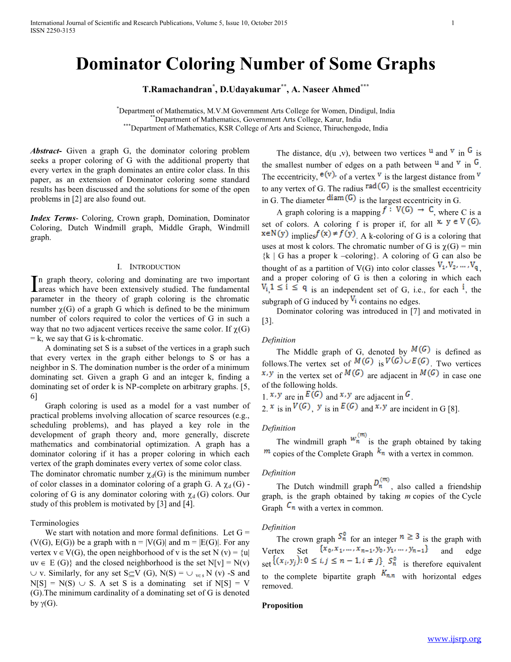 Dominator Coloring Number of Some Graphs