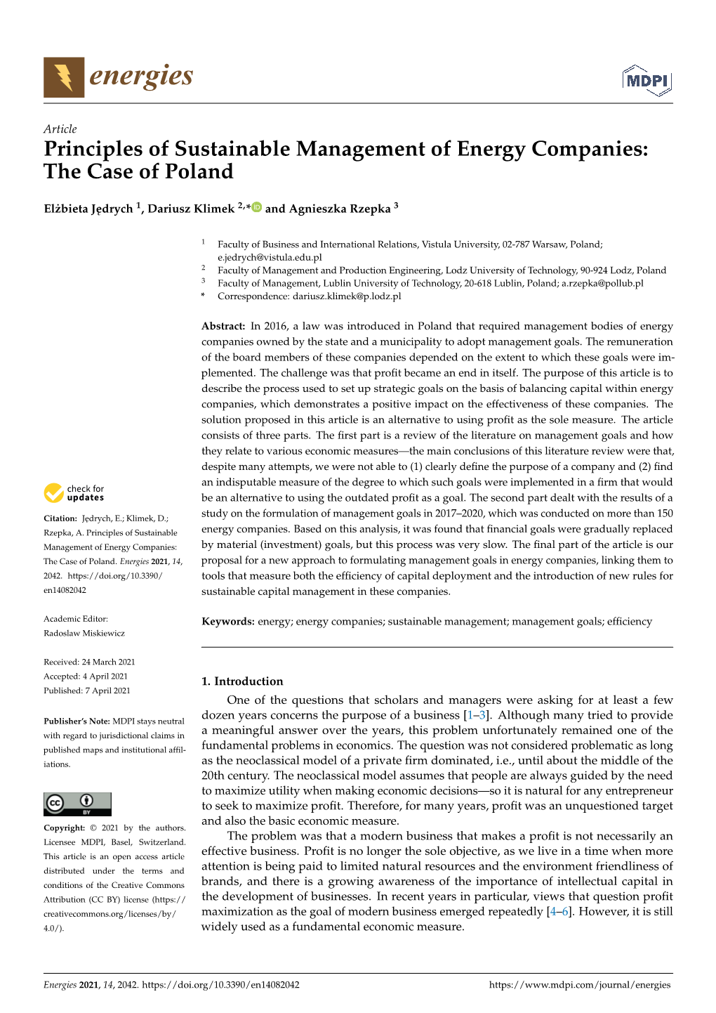 Principles of Sustainable Management of Energy Companies: the Case of Poland