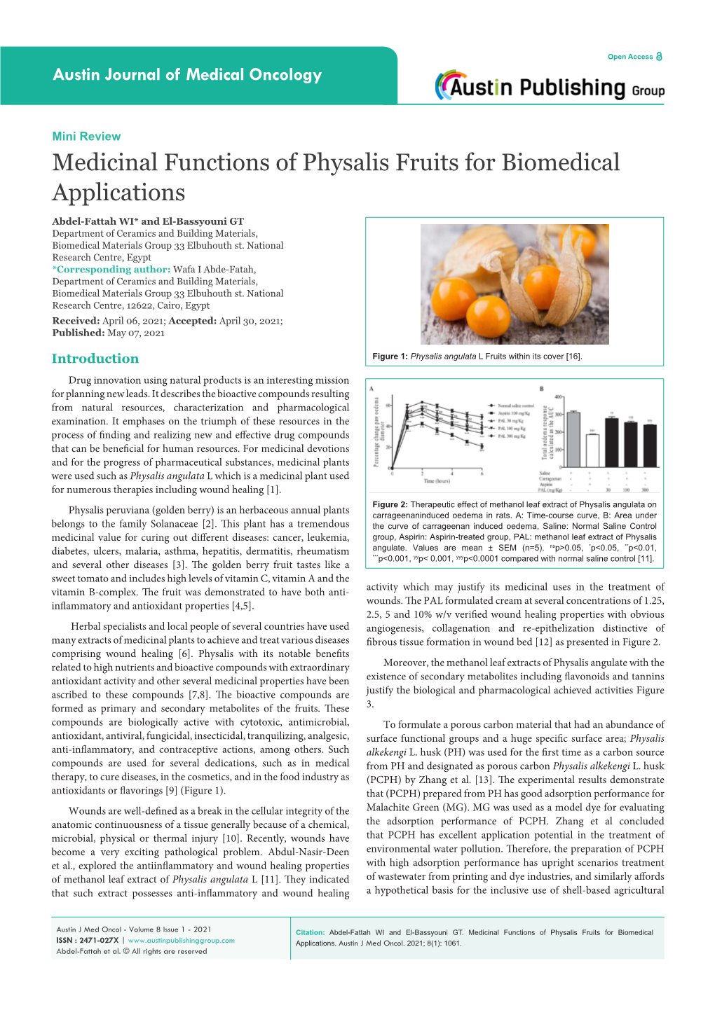 Medicinal Functions of Physalis Fruits for Biomedical Applications