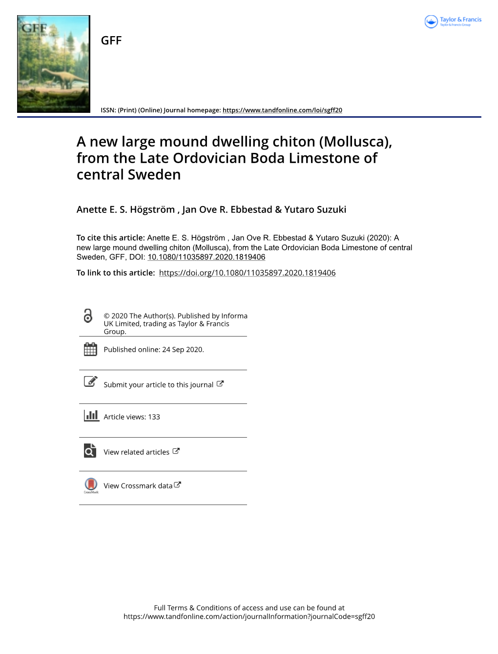 A New Large Mound Dwelling Chiton (Mollusca), from the Late Ordovician Boda Limestone of Central Sweden