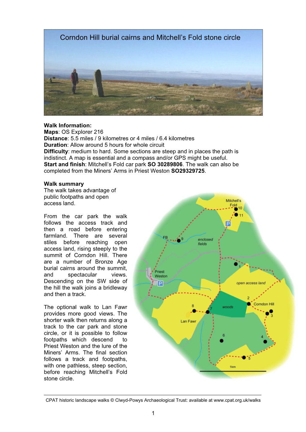 Corndon Hill Burial Cairns and Mitchell's Fold Stone Circle