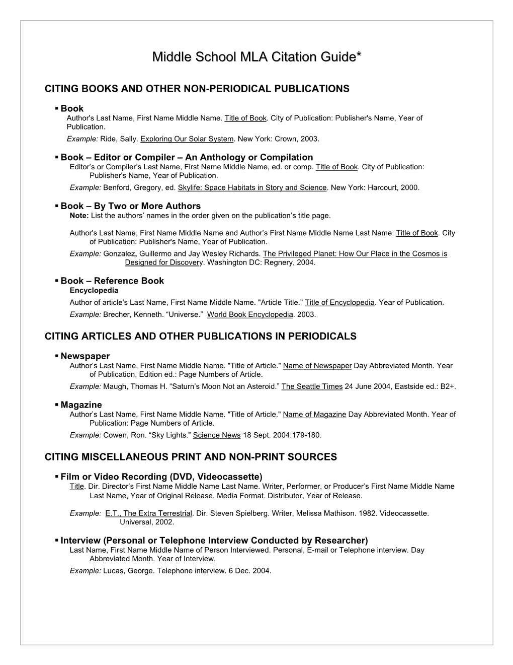 Middle School MLA Citation Guide*