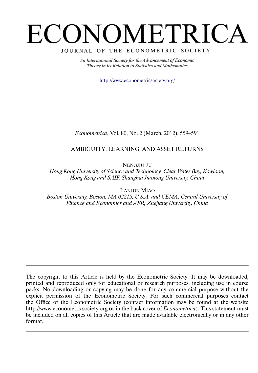 Ambiguity, Learning, and Asset Returns
