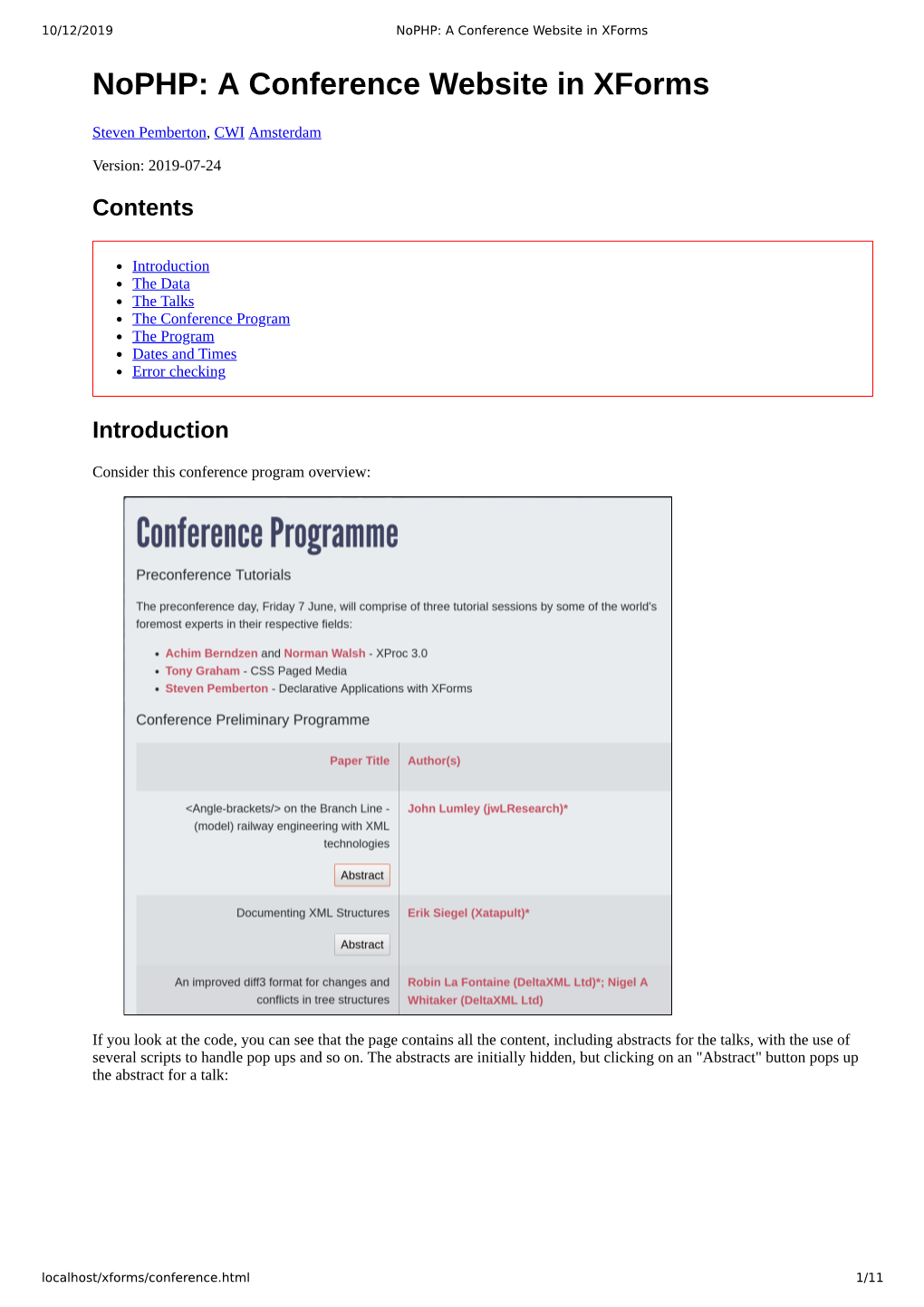 Nophp: a Conference Website in Xforms