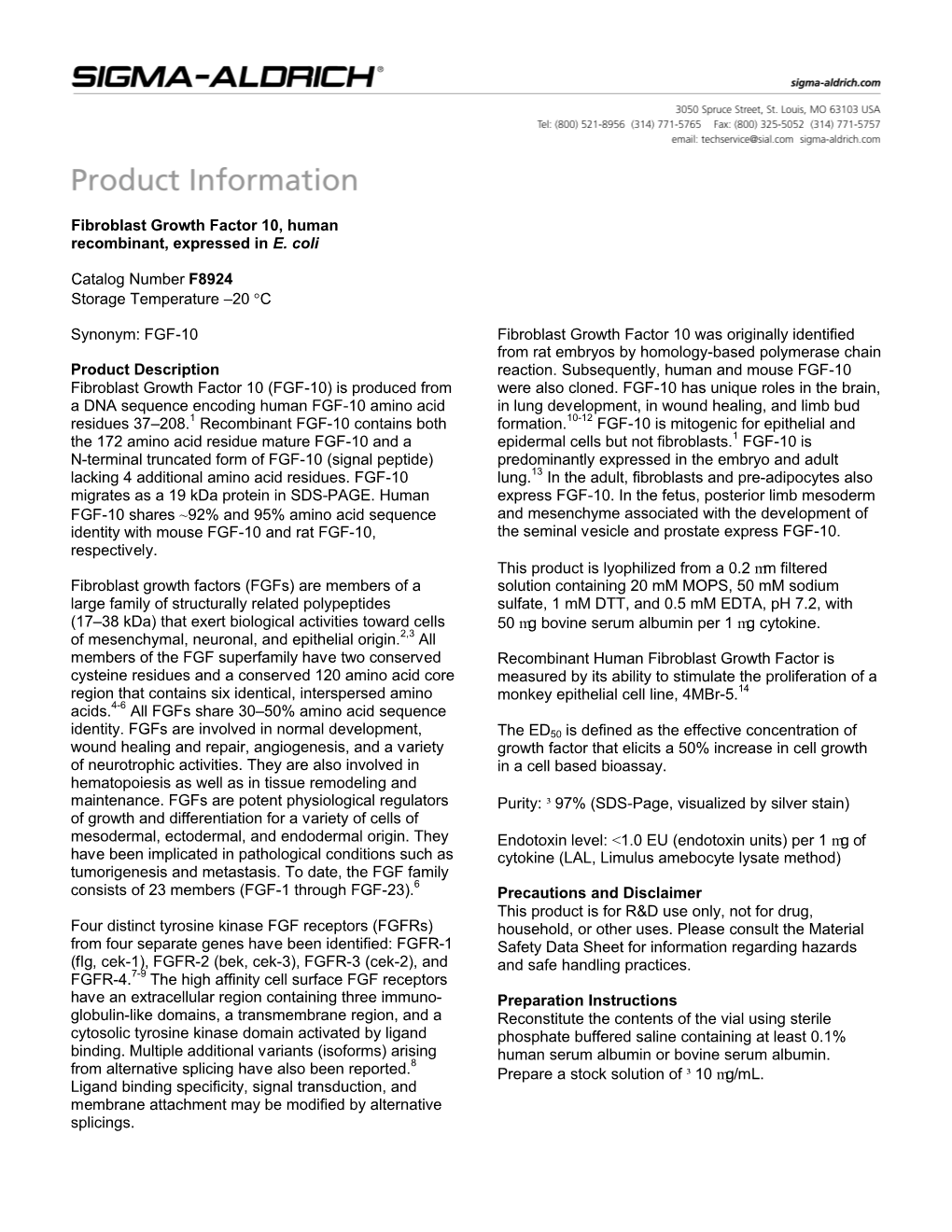 Fibroblast Growth Factor 10 (F8924)