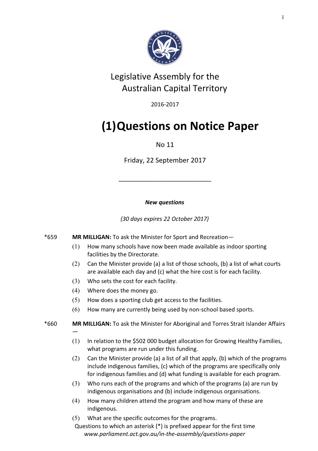 Legislative Assembly for Theaustralian Capital Territory s1