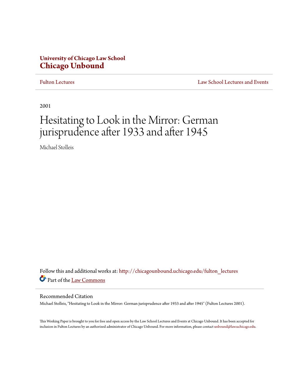 German Jurisprudence After 1933 and After 1945 Michael Stolleis