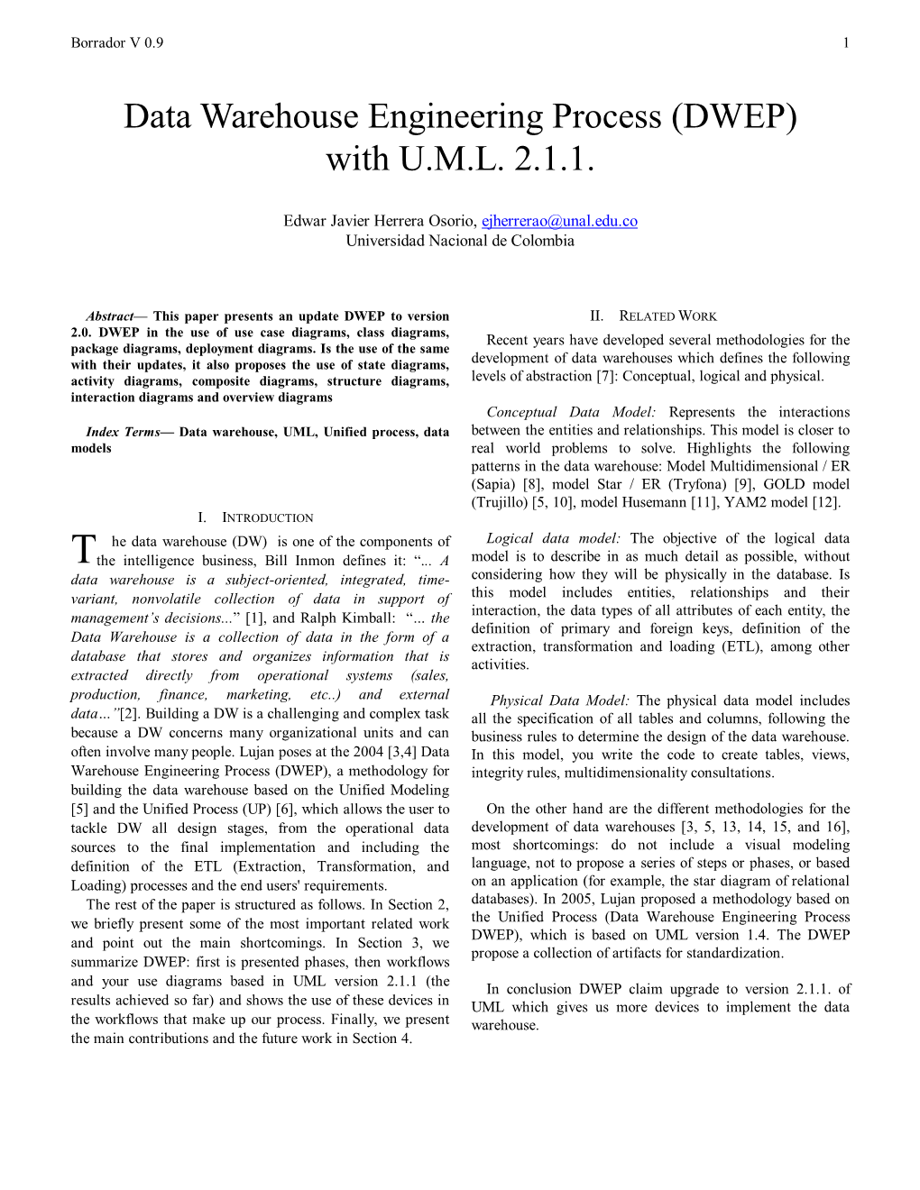 Data Warehouse Engineering Process (DWEP) with U.M.L