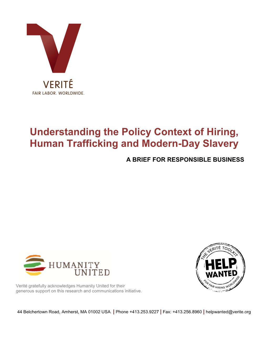 Understanding the Policy Context of Hiring, Human Trafficking and Modern-Day Slavery