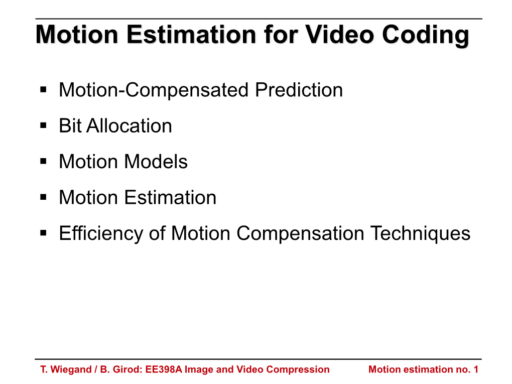 Motion Estimation for Video Coding