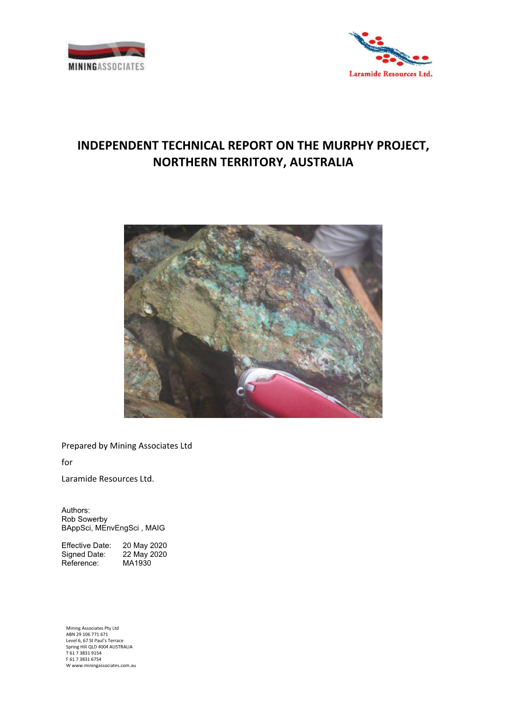 Independent Technical Report on the Murphy Project, Northern Territory, Australia
