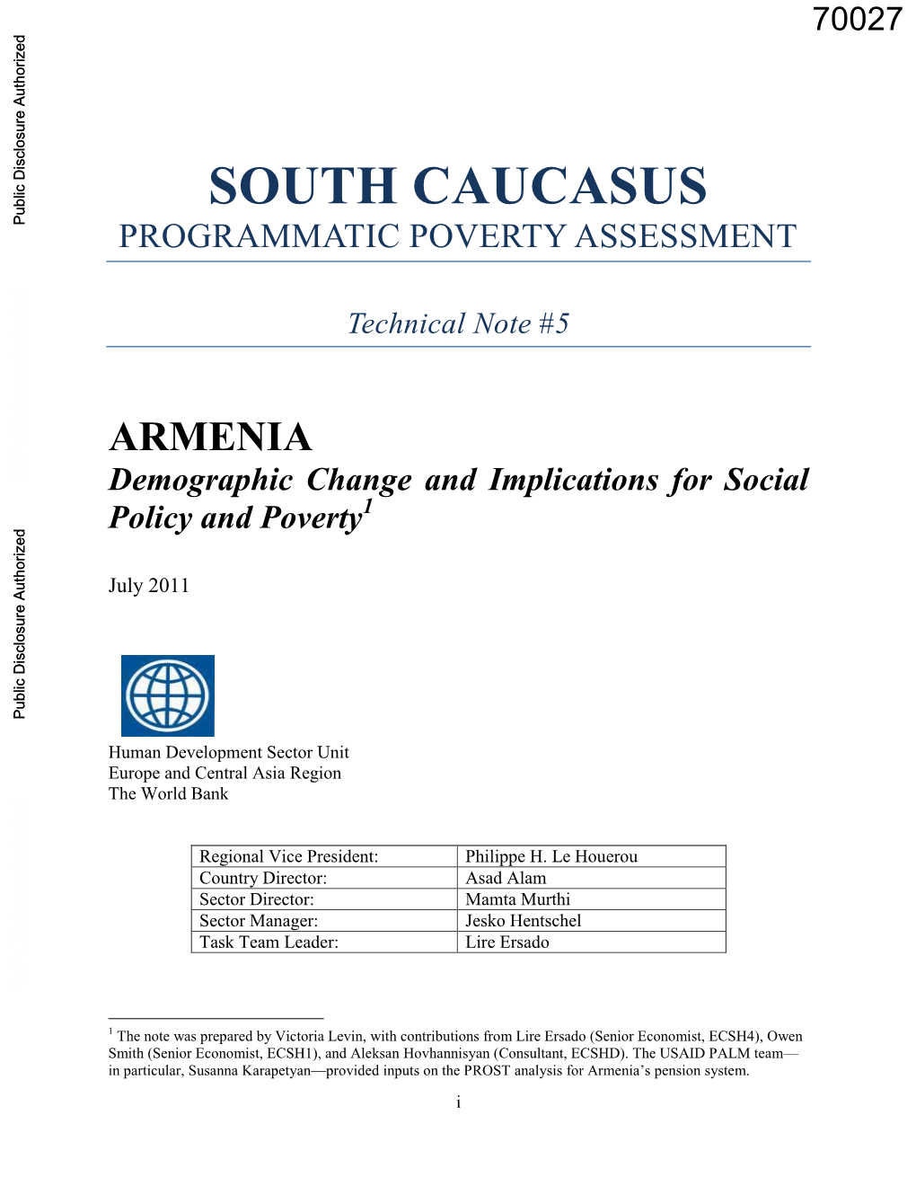 SOUTH CAUCASUS Public Disclosure Authorized PROGRAMMATIC POVERTY ASSESSMENT