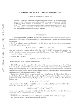 Arxiv:2106.14593V1 [Math.NT] 28 Jun 2021 Oyoil Ihcecet N[ in Coeﬃcients with Polynomials Reuiiiyterm[0 Httenumber the That [30] Theorem Irreducibility ﬁelds
