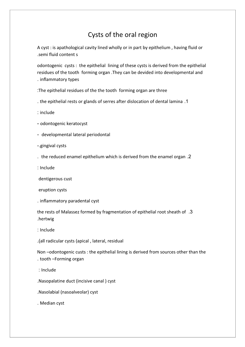 Cysts of the Oral Region