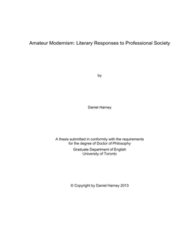 Amateur Modernism: Literary Responses to Professional Society