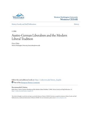 Austro-German Liberalism and the Modern Liberal Tradition Harry Ritter Western Washington University, Harry.Ritter@Wwu.Edu