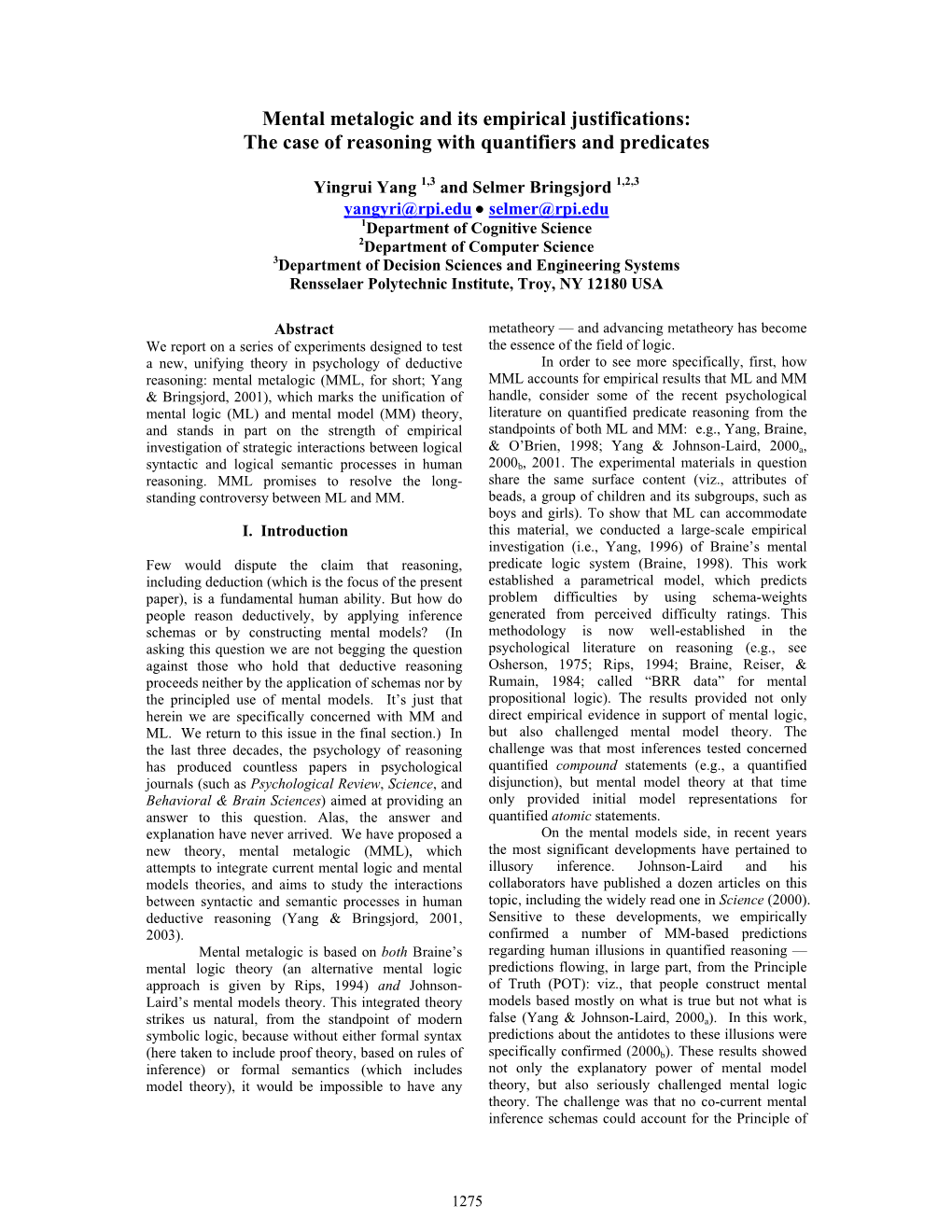 The Case of Reasoning with Quantifiers and Predicates