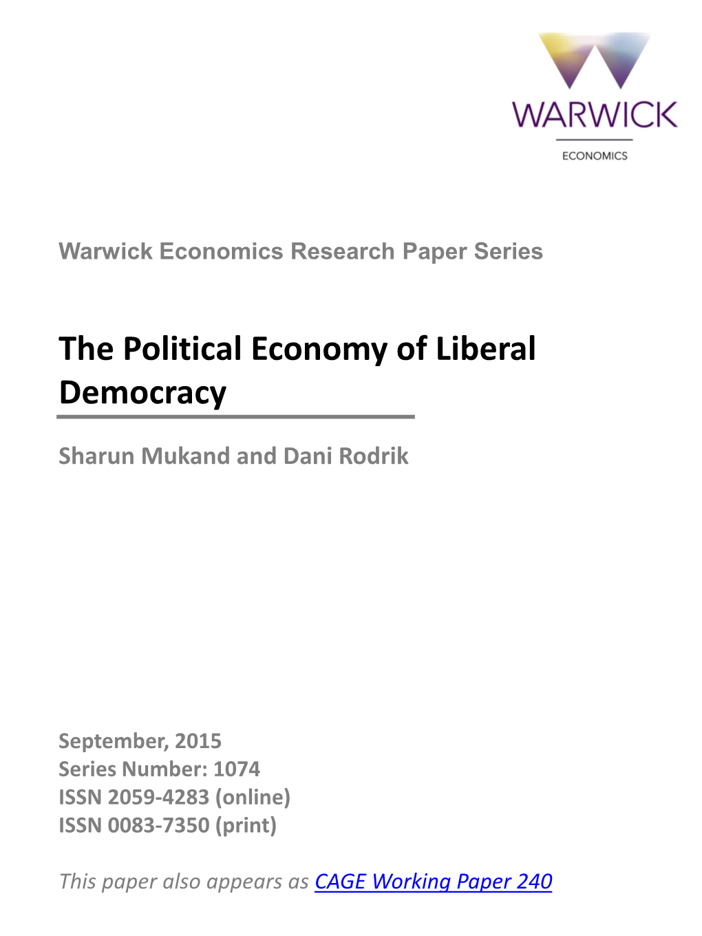 The Political Economy of Liberal Democracy