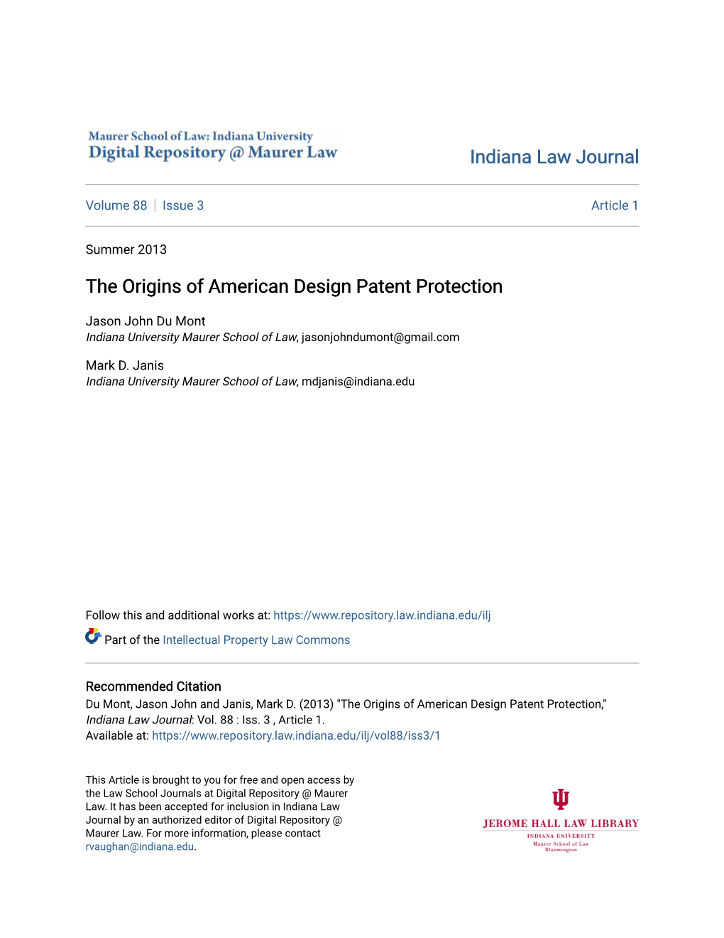 The Origins of American Design Patent Protection