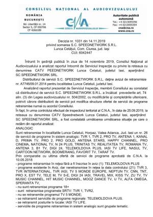 Decizia Nr. 1031 Din 14.11.2019 Privind Somarea SC