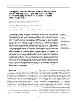 Emergence Patterns of Small Subtidal Arthropods in Relation to Day/Night