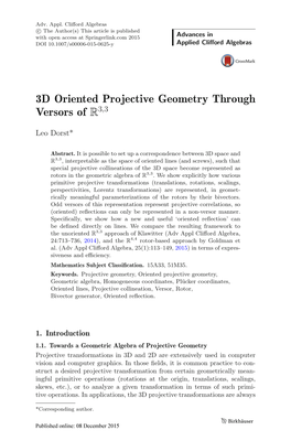 3D Oriented Projective Geometry Through Versors of R3,3