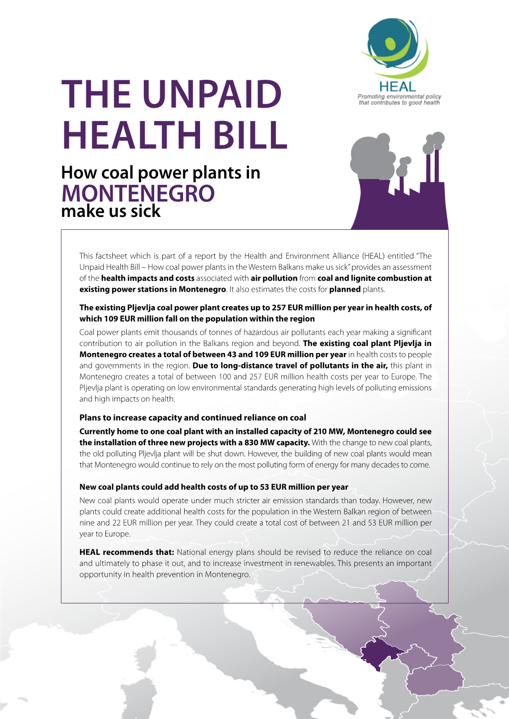 THE UNPAID HEALTH BILL How Coal Power Plants in MONTENEGRO Make Us Sick