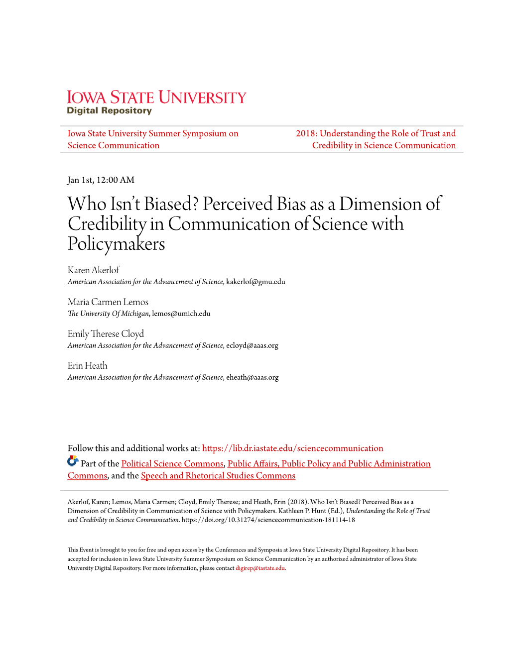 Perceived Bias As a Dimension of Credibility in Communication Of
