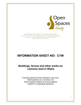 INFORMATION SHEET NO: C1W Buildings, Fences and Other Works on Common Land in Wales