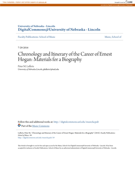 Chronology and Itinerary of the Career of Ernest Hogan: Materials for a Biography Peter M