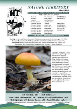 March 2013 Newsletter of the Northern Territory Field Naturalists Club Inc