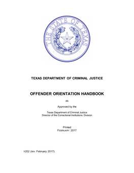 Texas Department of Criminal Justice, Offender Orientation Handbook
