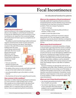 Fecal Incontinence an Educational Handout for Patients