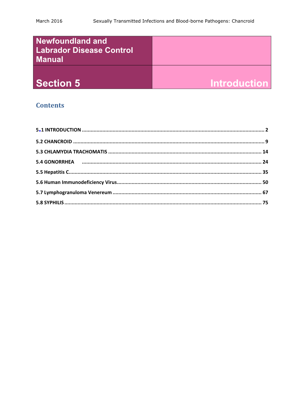 Section 5: Sexually Transmitted Infections and Blood-Borne Pathogens